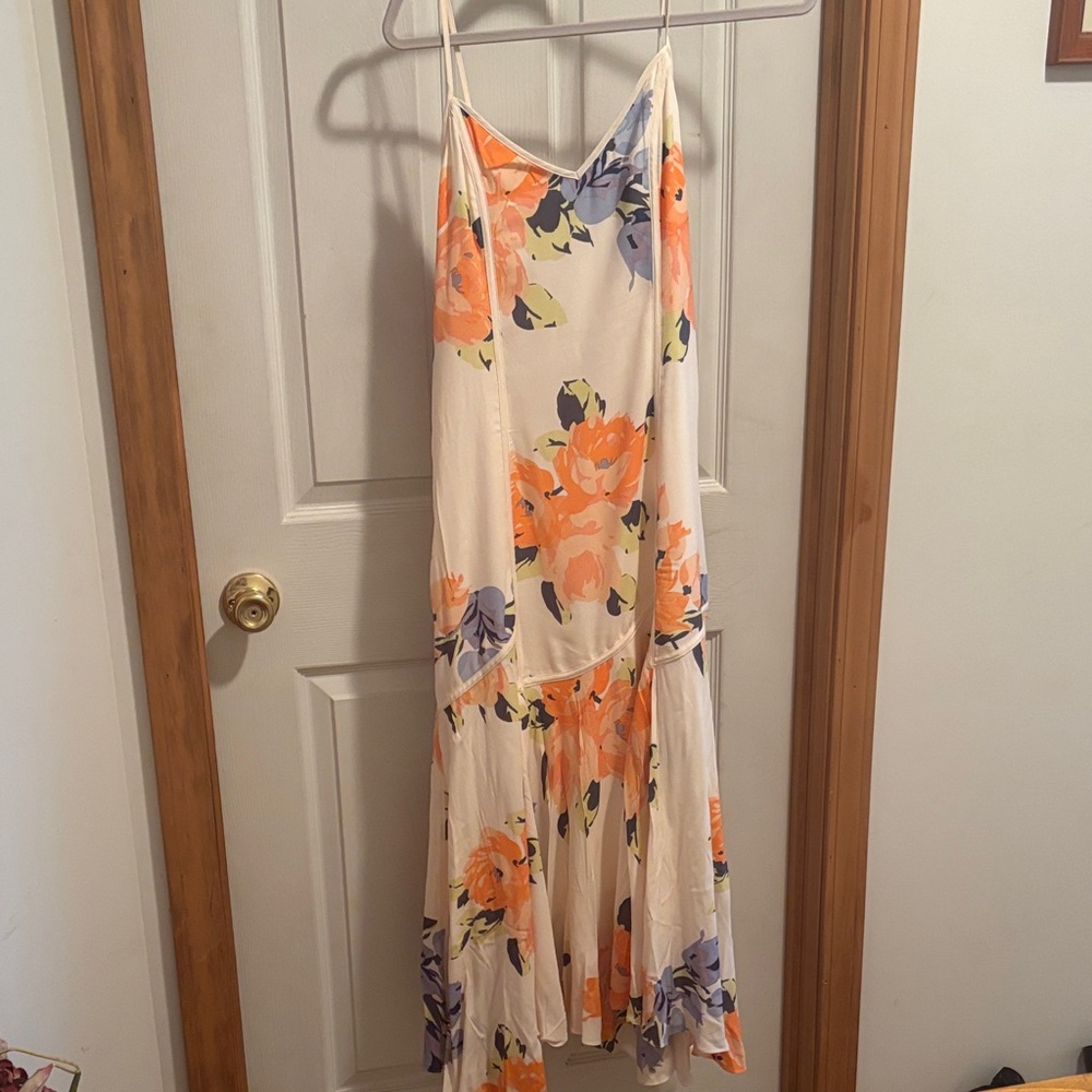 Anthropologie Cream Floral High Low Dress